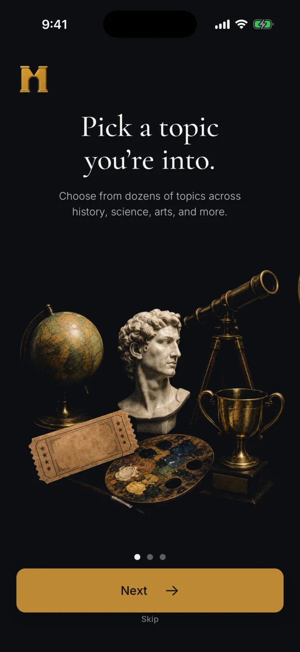 Mettle topic selection screen